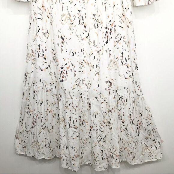 A New Day White Earth Tone Splatter Print Long Sleeve Ruffle Hem Dress NEW - Picture 6 of 16